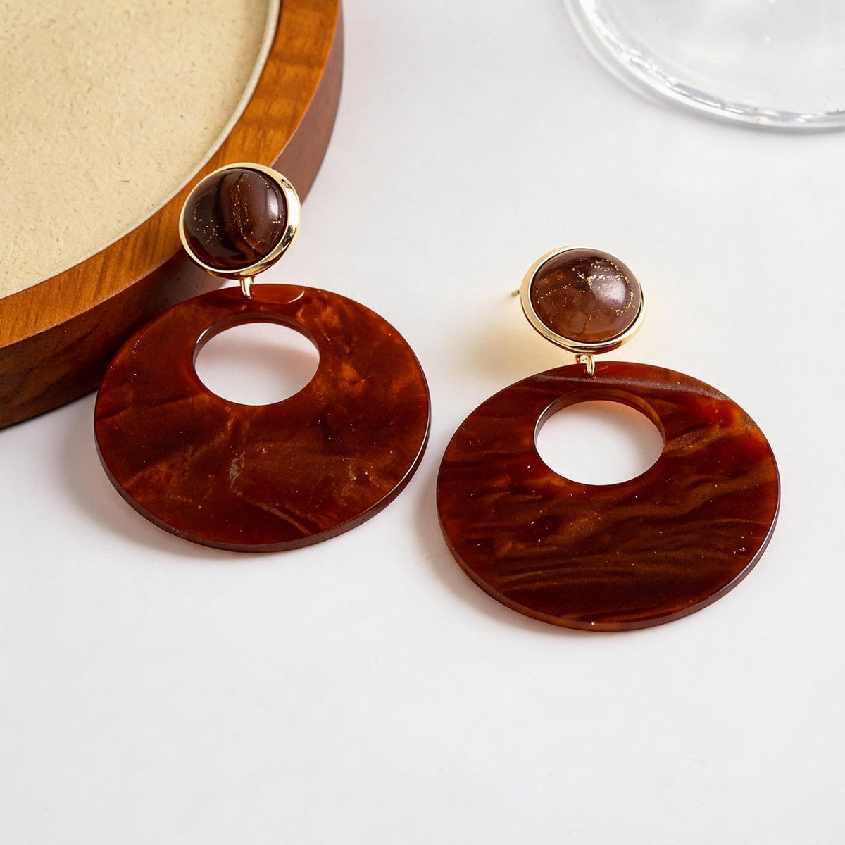 Classy Vintage Amber Circle Drop Earrings