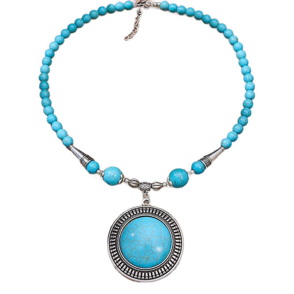 Boho Vintage Turquoise Medallion Necklace