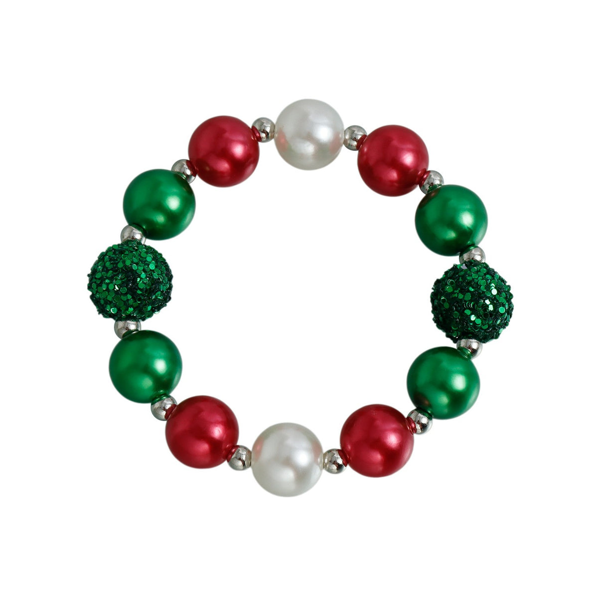 Festive Red Green Disco Bead Necklace, Bracelet & Earring Set