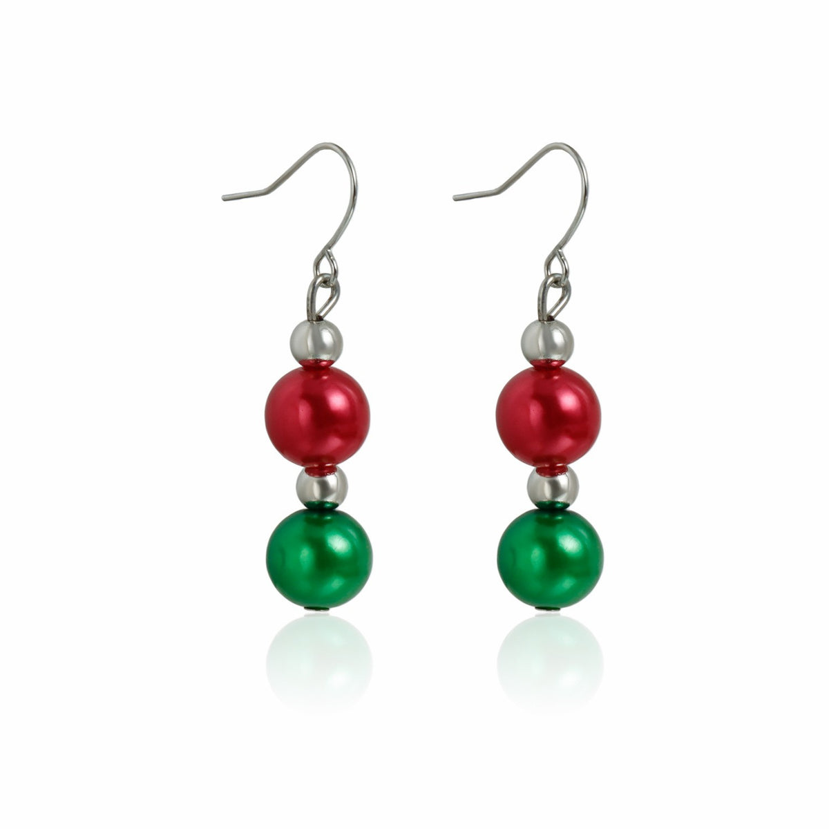 Festive Red Green Disco Bead Necklace, Bracelet & Earring Set