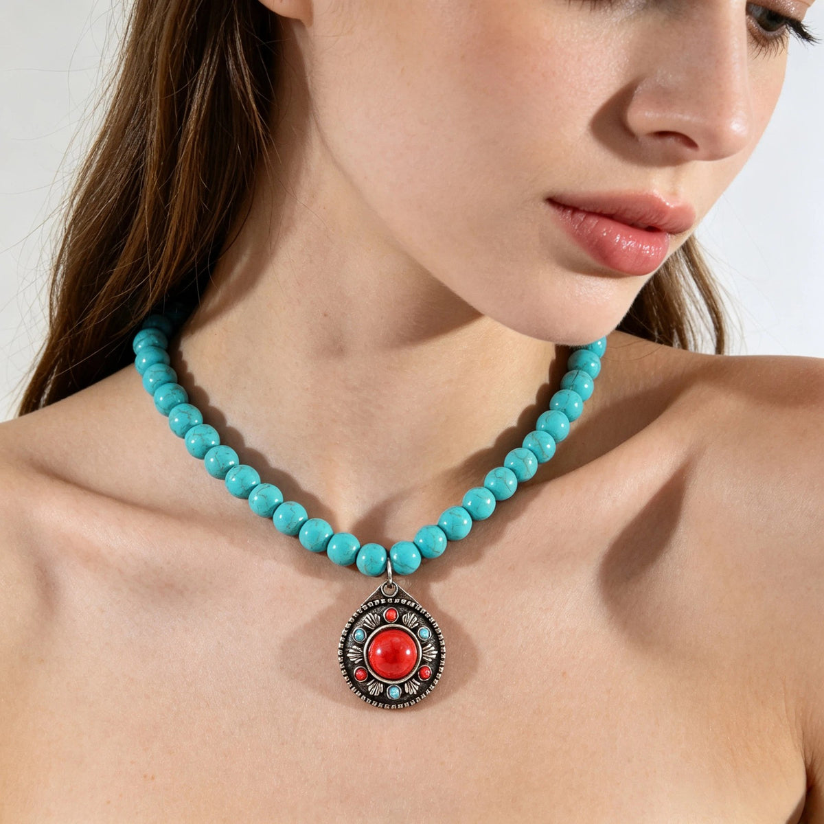 Vintage Turquoise Cross & Medallion Necklace Set