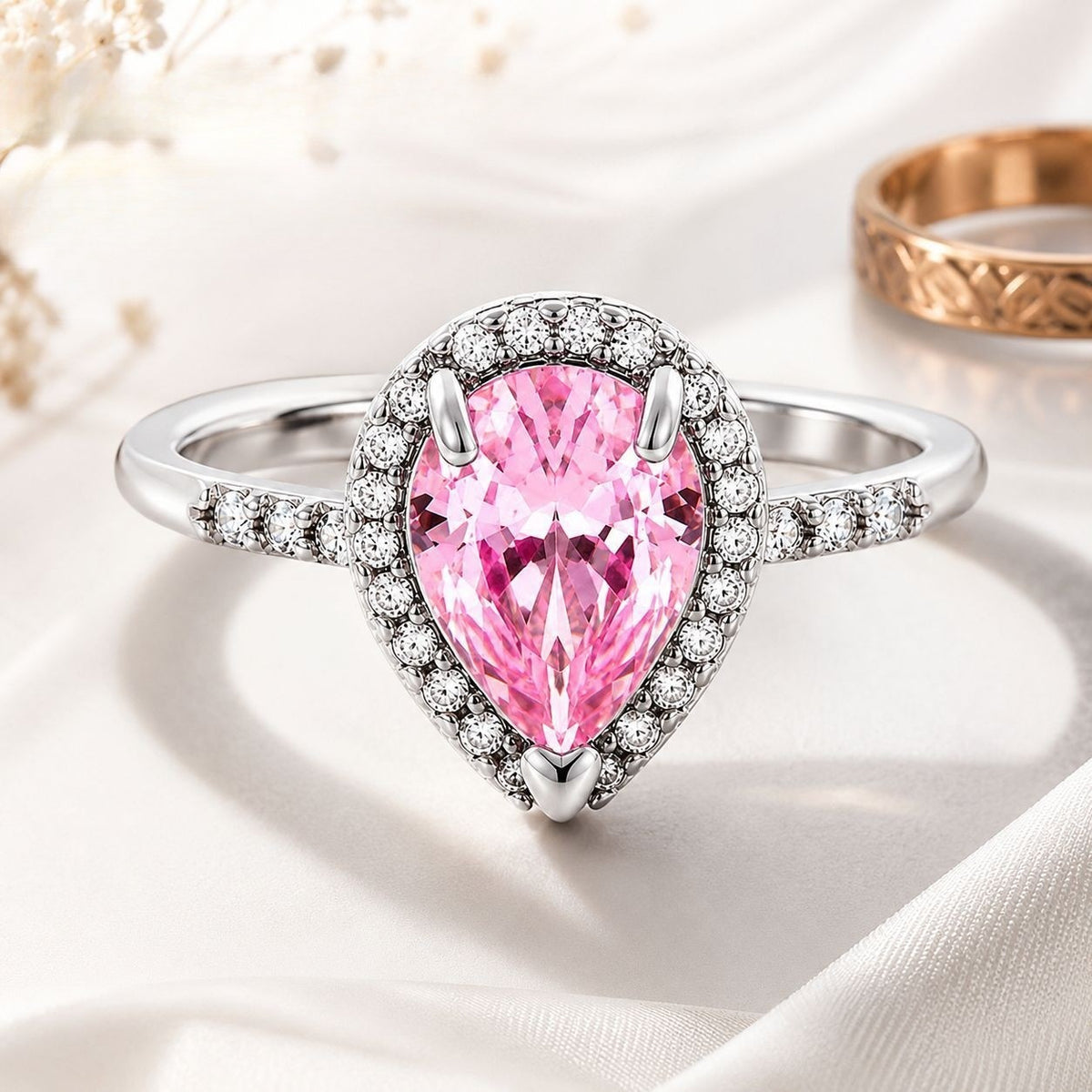 Romantic Teardrop Halo Ring