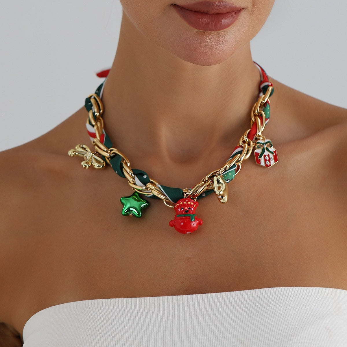Festive Ribbon Charm Choker Necklace