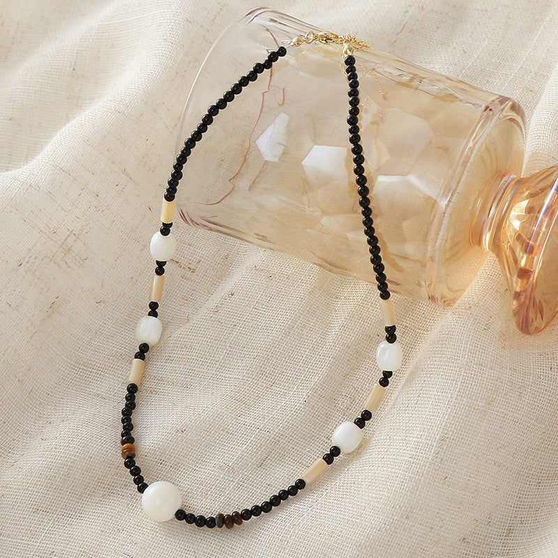 Vintage Inspired Black Agate Bead Necklace