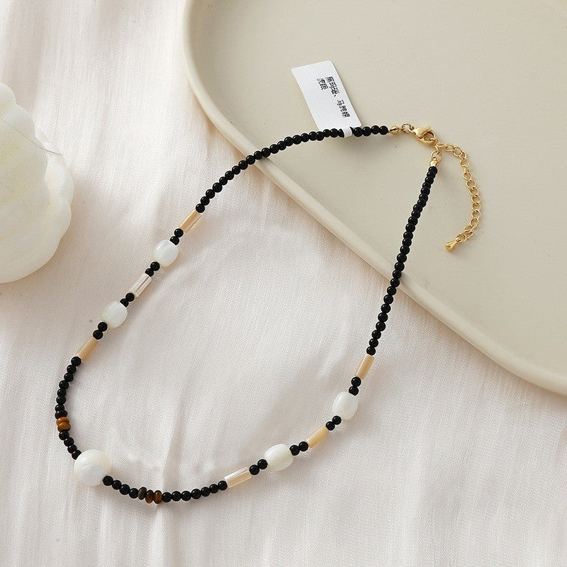 Vintage Inspired Black Agate Bead Necklace