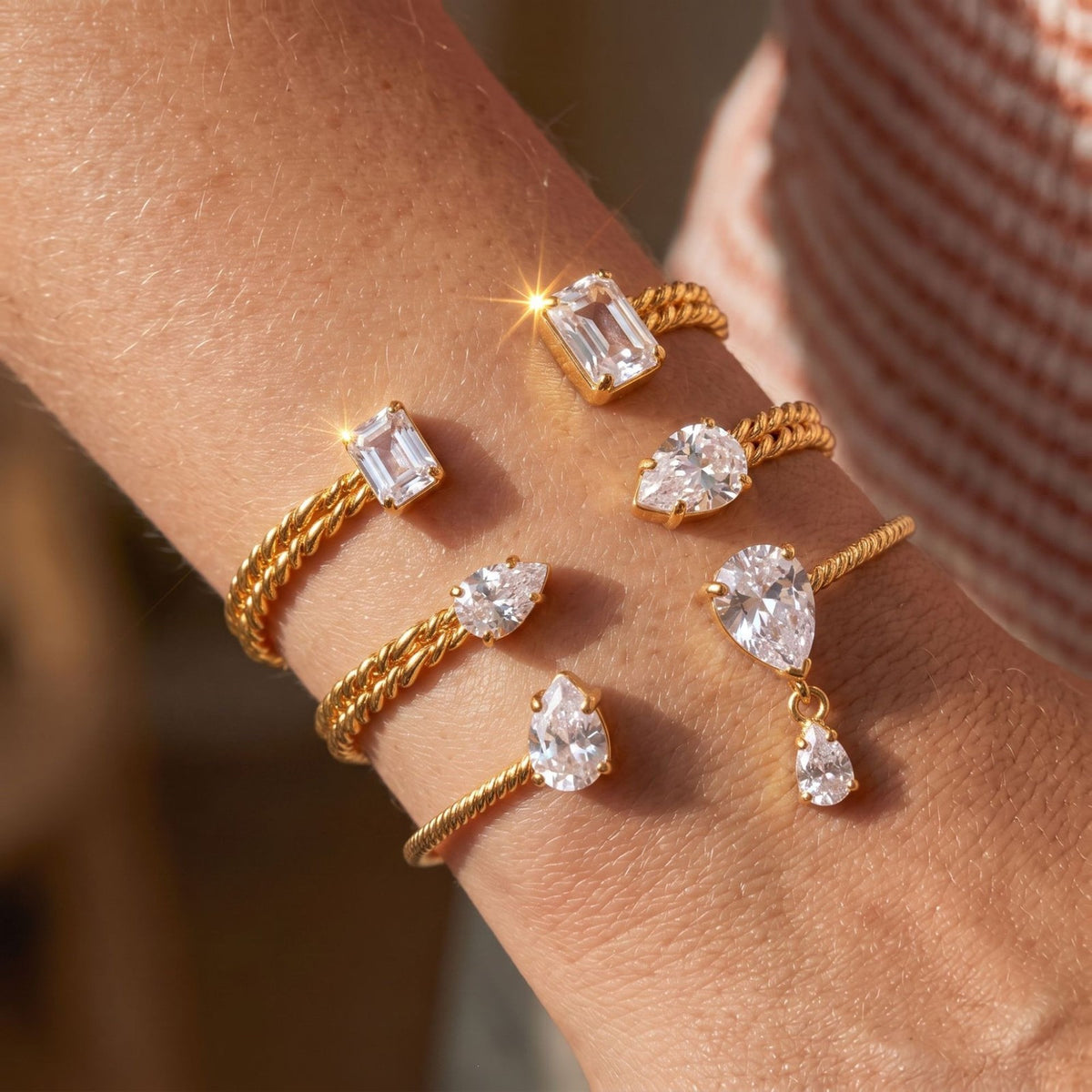 Classy Twisted Rope CZ Cuff Bracelet