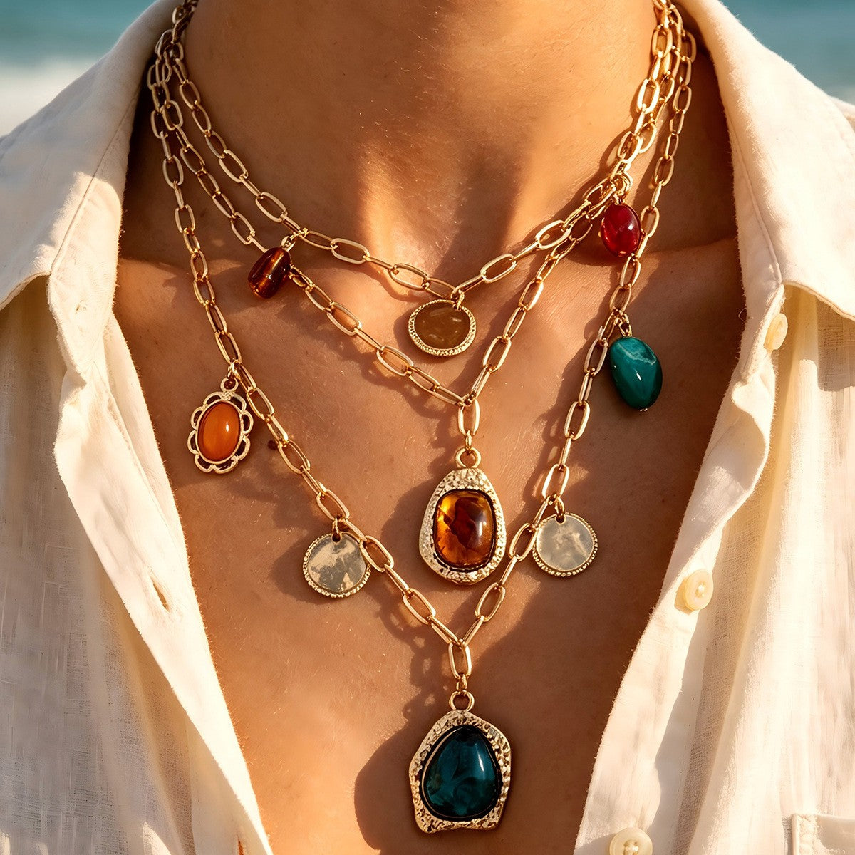 Boho Multi-Shape Resin Layered Necklace