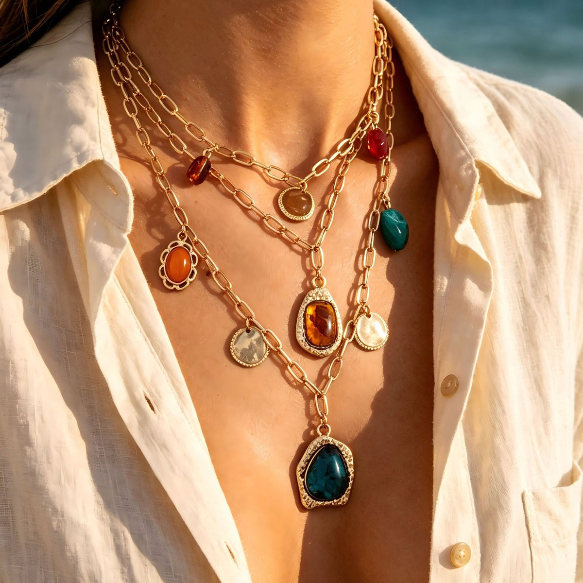 Boho Multi-Shape Resin Layered Necklace