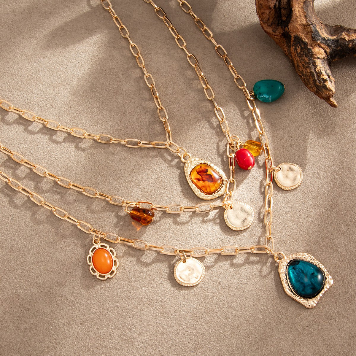 Boho Multi-Shape Resin Layered Necklace