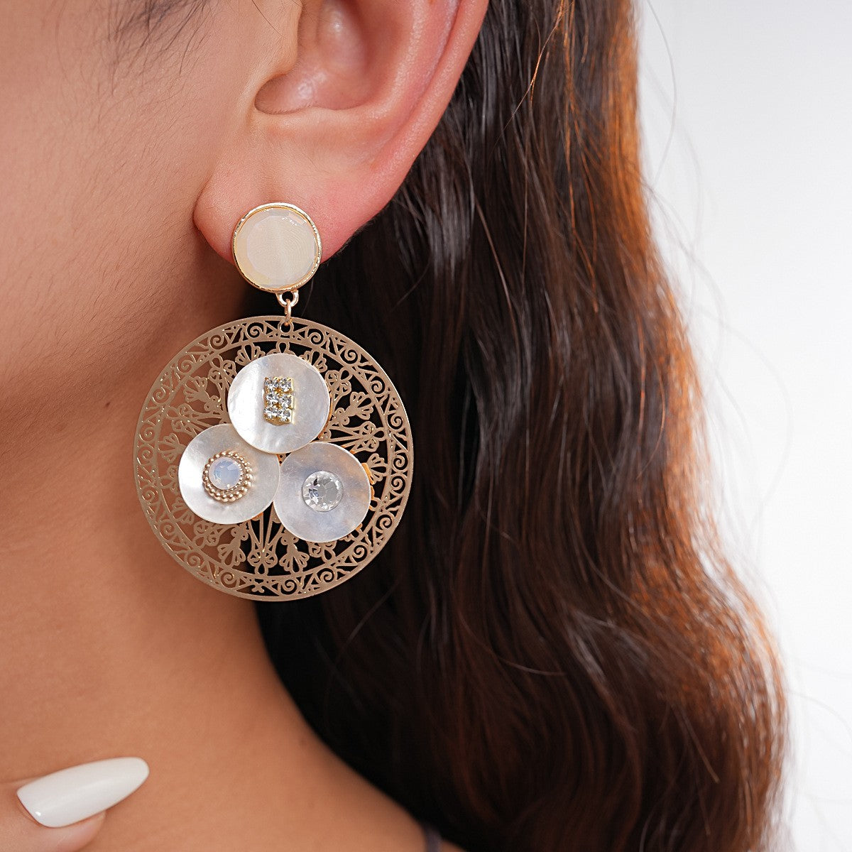 Classy Shell Filigree Rhinestone Earrings