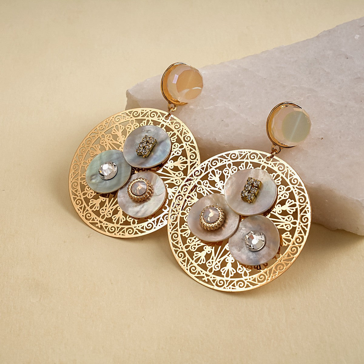 Classy Shell Filigree Rhinestone Earrings