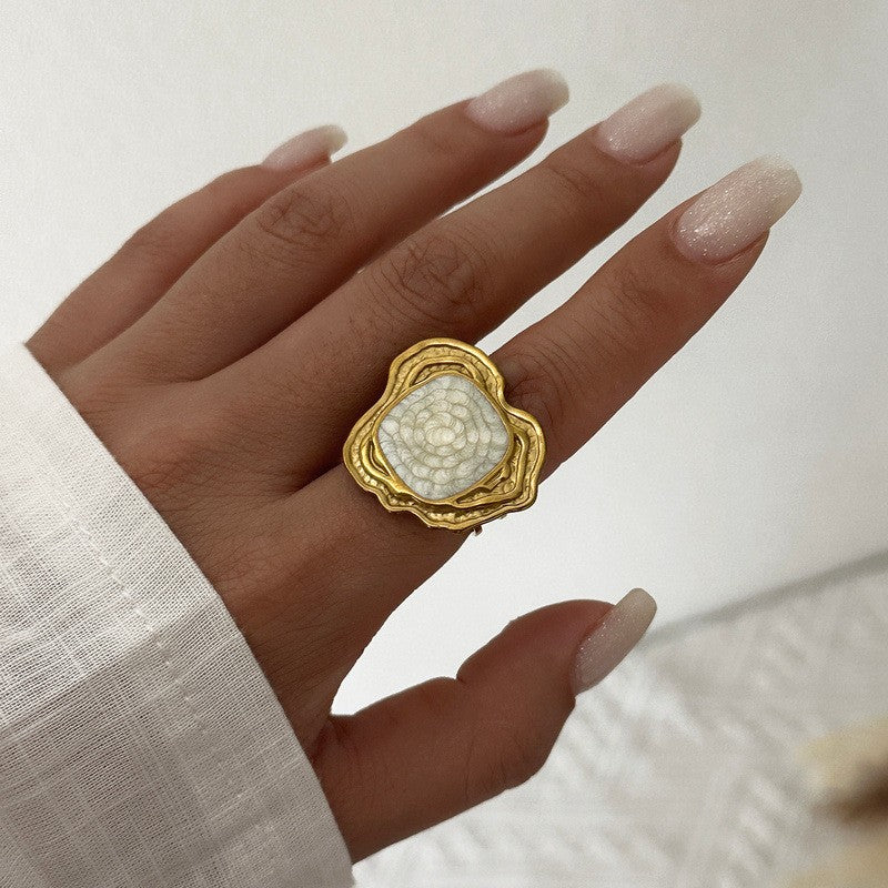Boho Floral Faux Pearl Open Ring