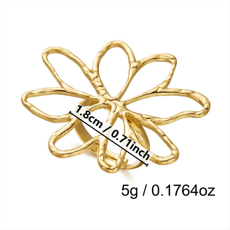 Boho Floral Faux Pearl Open Ring