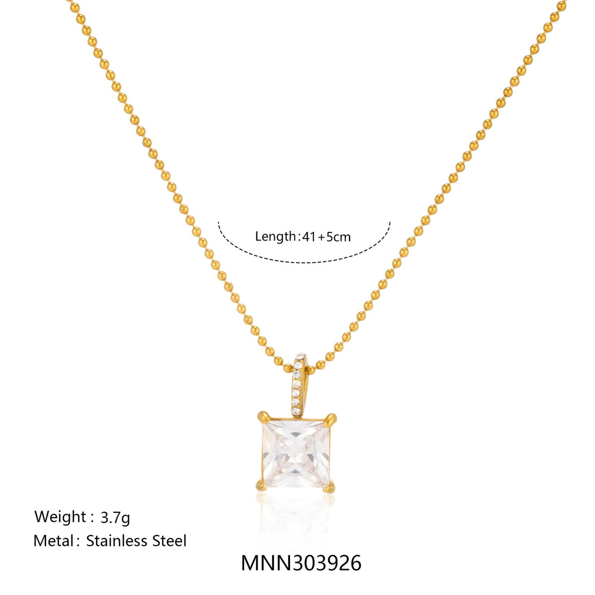 18k Dainty Beaded Geometric Pendant Necklace