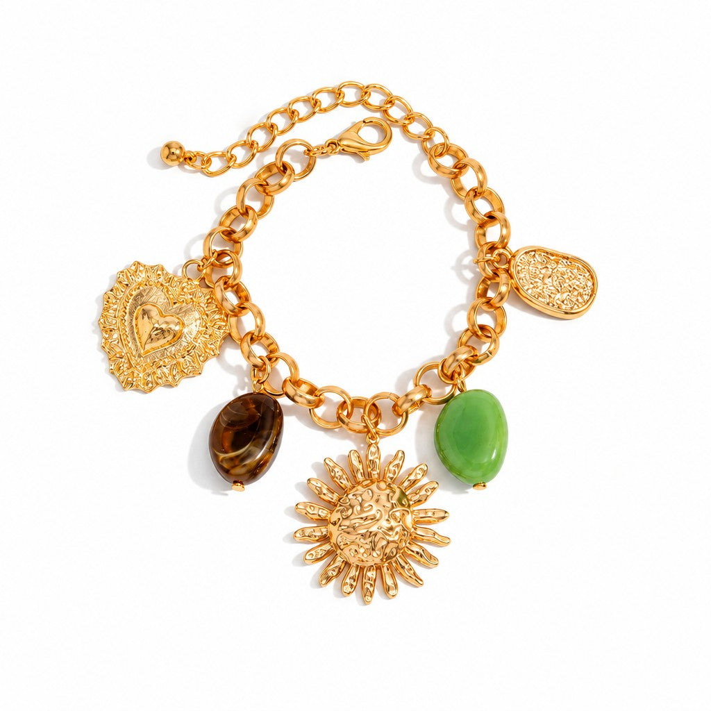 Boho Enamel Sun & Evil Eye Charm Bracelet