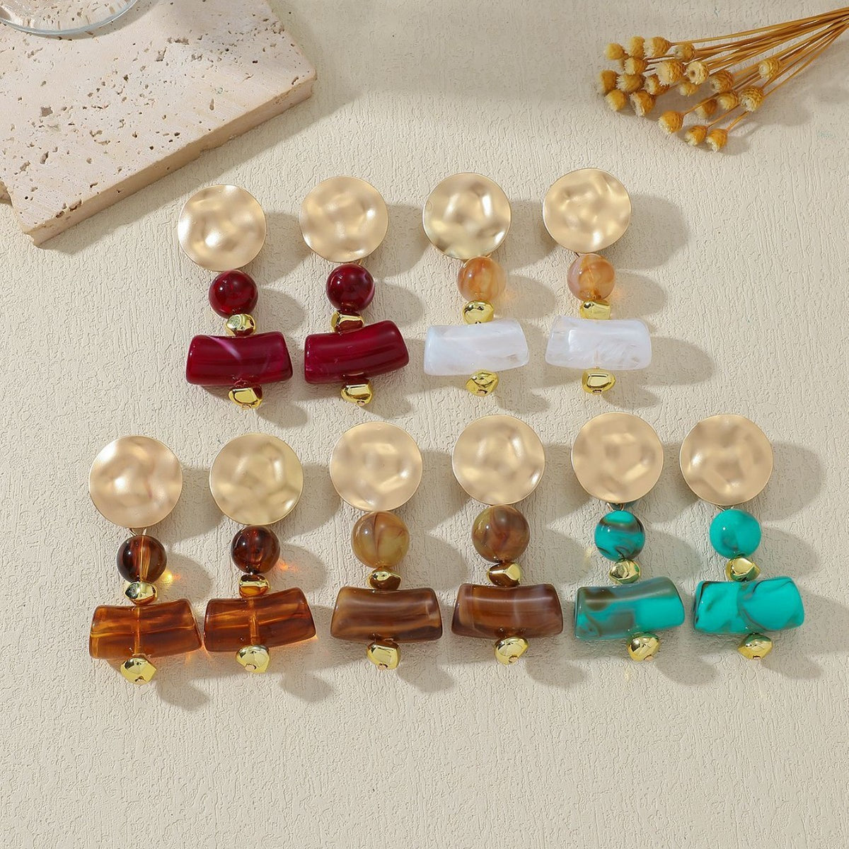 Classy Marbled Resin Geometric Dangle Earrings