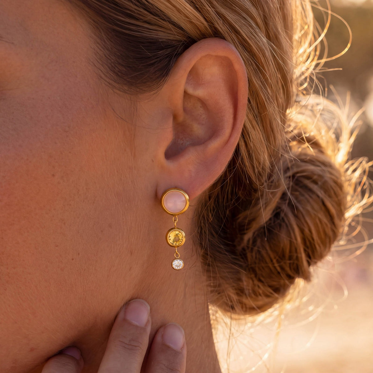 Dainty Pink Stone Drop Earrings