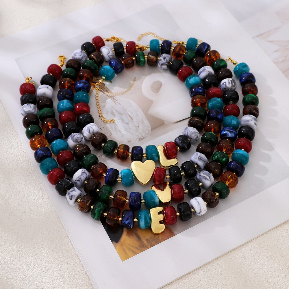 Boho Multi-Strand Resin Letter Necklace