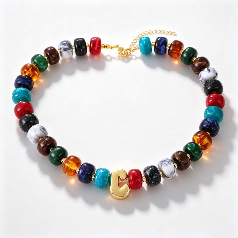 Boho Multi-Strand Resin Letter Necklace