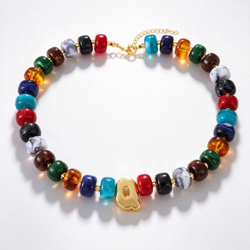 Boho Multi-Strand Resin Letter Necklace