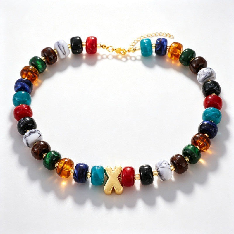 Boho Multi-Strand Resin Letter Necklace