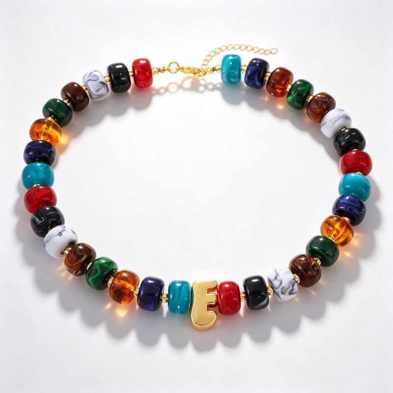 Boho Multi-Strand Resin Letter Necklace