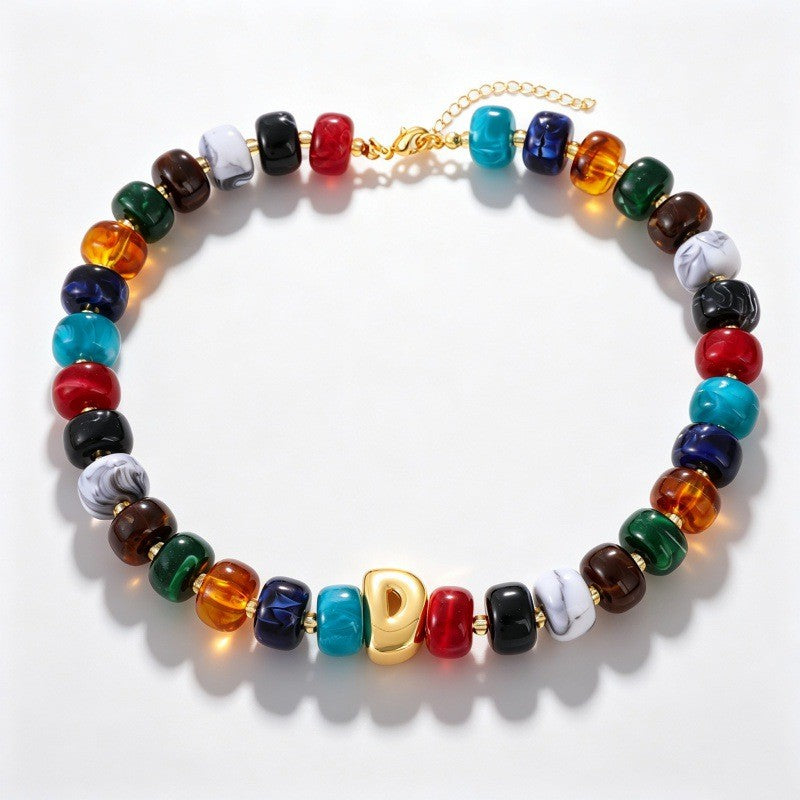 Boho Multi-Strand Resin Letter Necklace