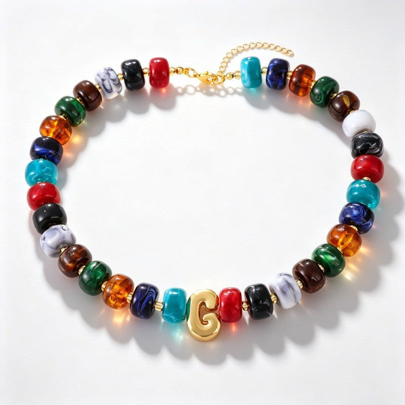 Boho Multi-Strand Resin Letter Necklace