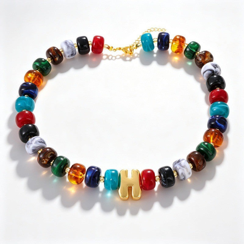 Boho Multi-Strand Resin Letter Necklace