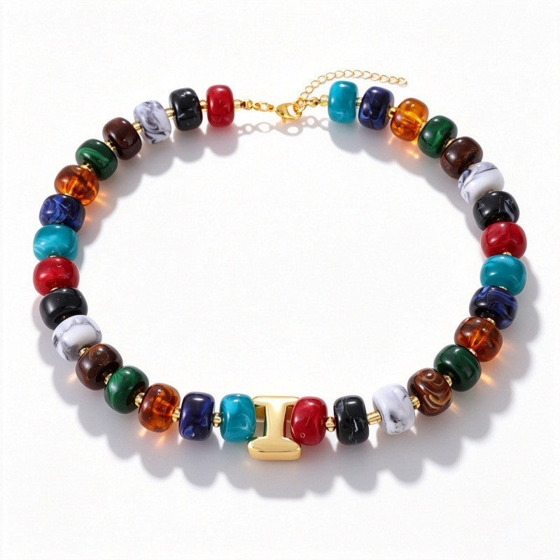 Boho Multi-Strand Resin Letter Necklace