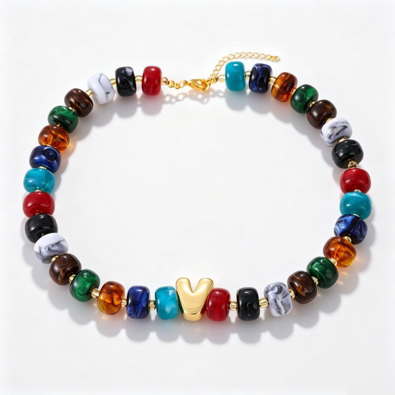 Boho Multi-Strand Resin Letter Necklace