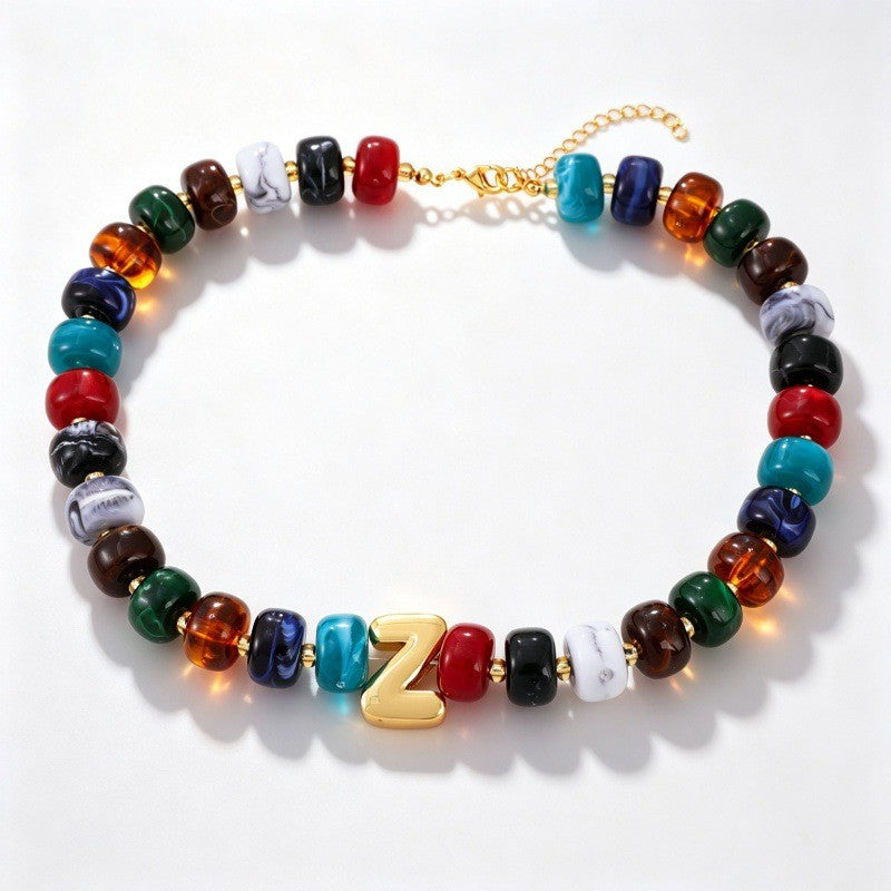 Boho Multi-Strand Resin Letter Necklace