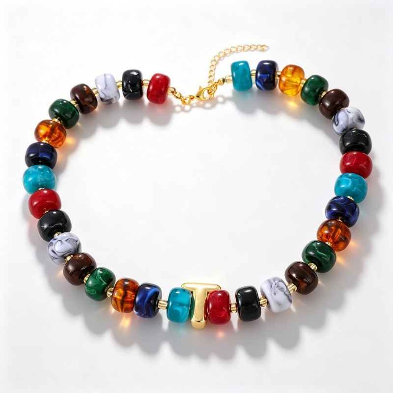 Boho Multi-Strand Resin Letter Necklace