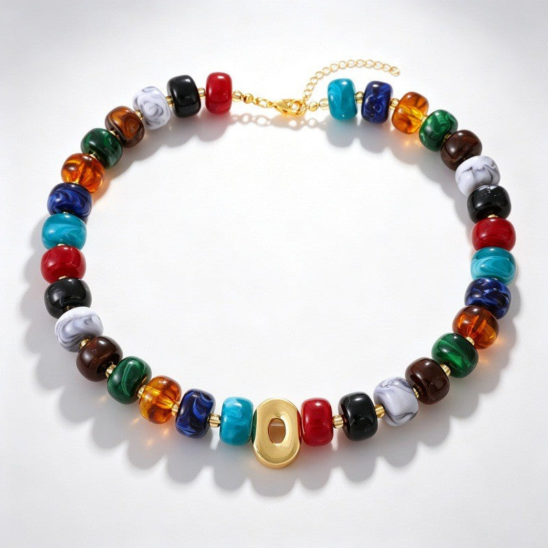 Boho Multi-Strand Resin Letter Necklace