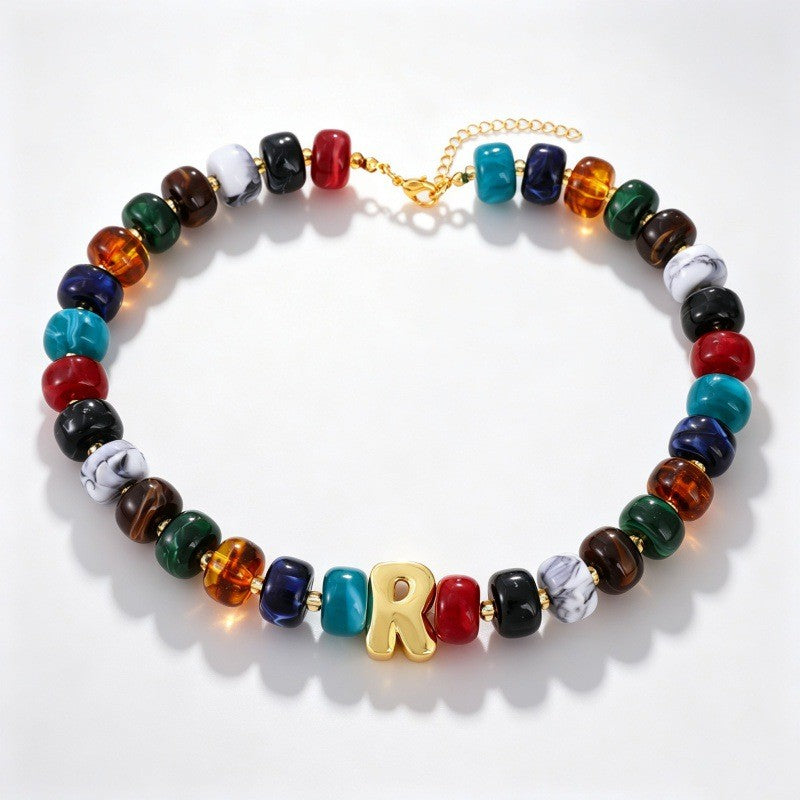 Boho Multi-Strand Resin Letter Necklace