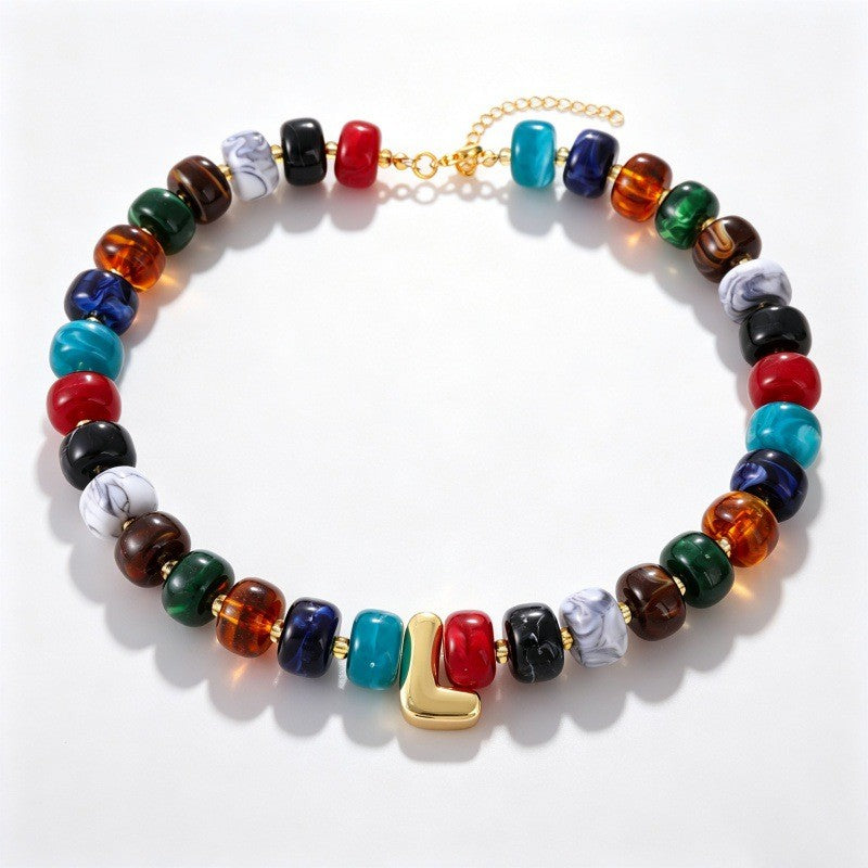 Boho Multi-Strand Resin Letter Necklace