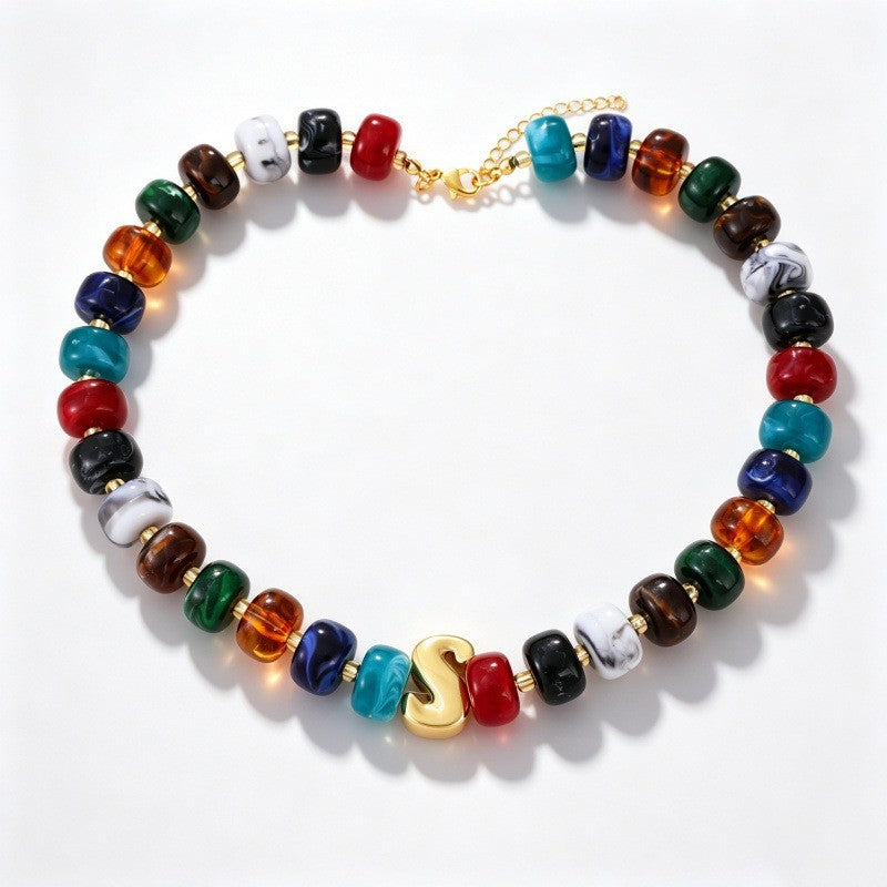 Boho Multi-Strand Resin Letter Necklace