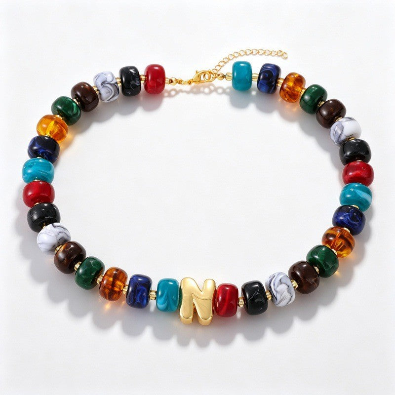 Boho Multi-Strand Resin Letter Necklace