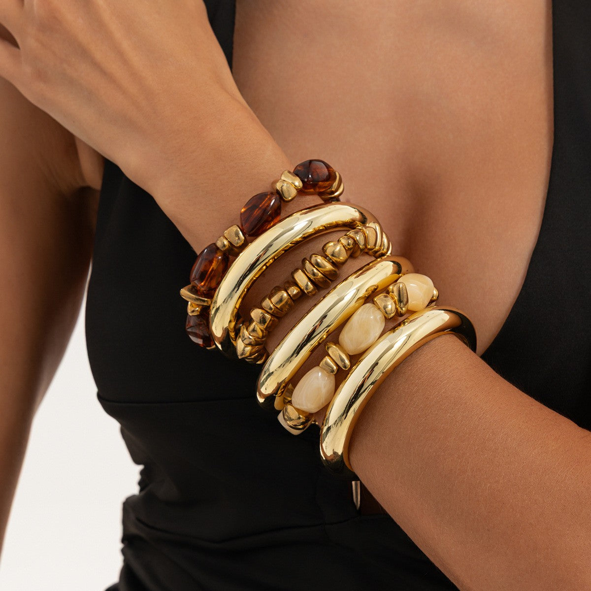 Classy Resin & Polished Bangle Stack Set