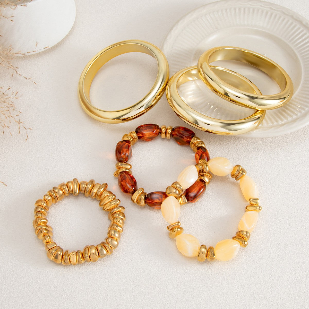 Classy Resin & Polished Bangle Stack Set