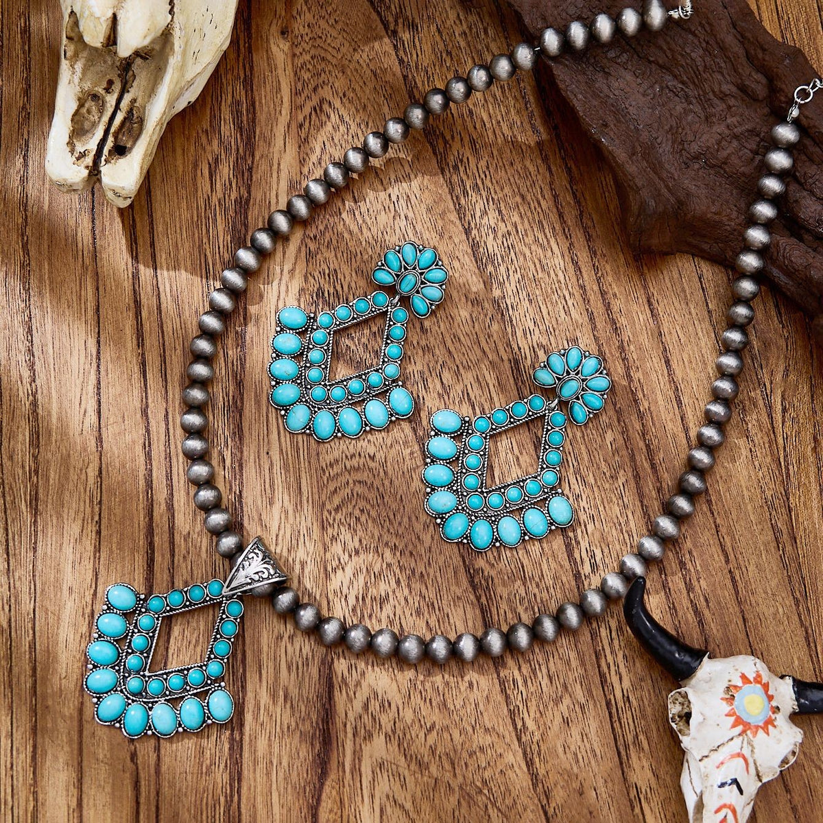 Boho Turquoise Geometric Necklace & Earring Set