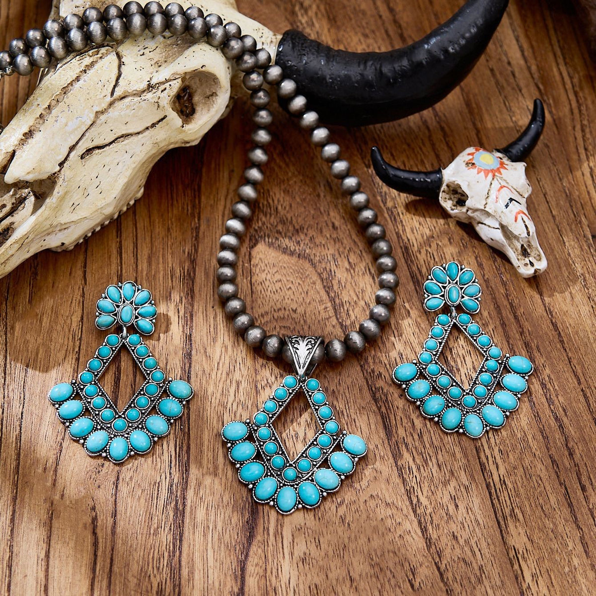 Boho Turquoise Geometric Necklace & Earring Set