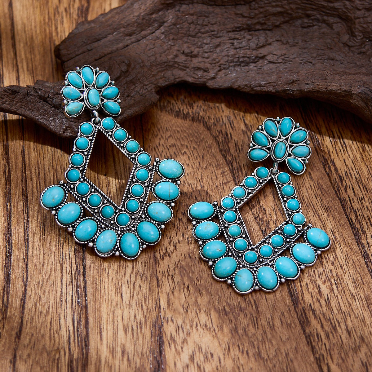 Boho Turquoise Geometric Necklace & Earring Set