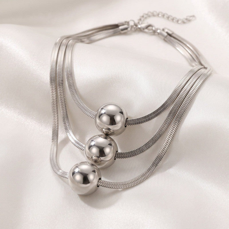 Classy Layered Herringbone Sphere Necklace