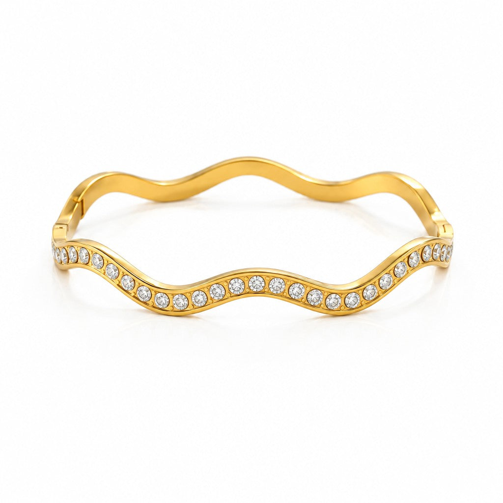 Classy Wavy Rhinestone Open Cuff Bracelet Set