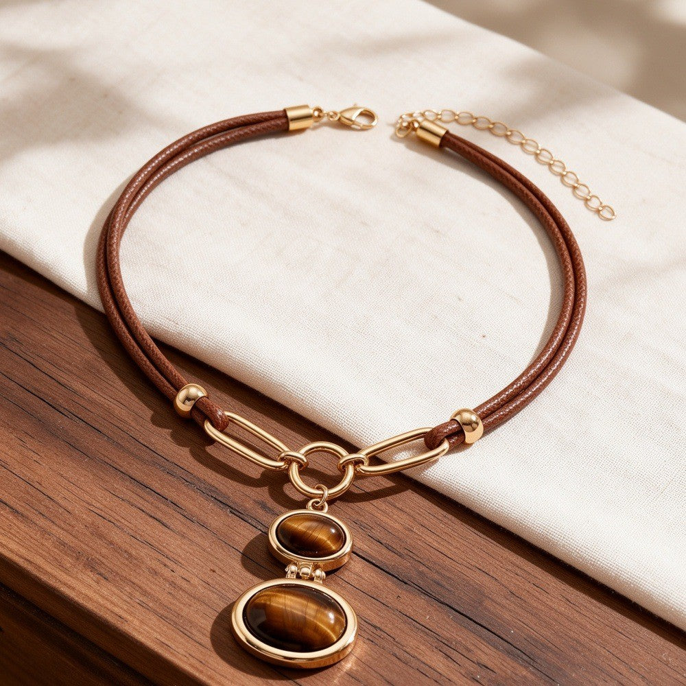 Boho Tiger Eye Double Link Necklace