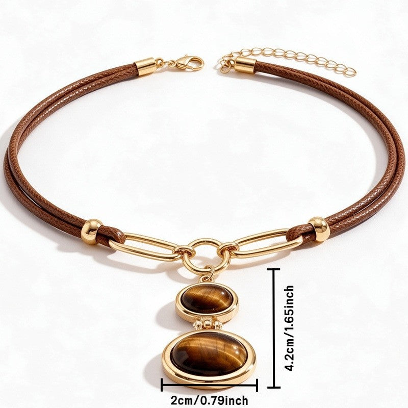 Boho Tiger Eye Double Link Necklace