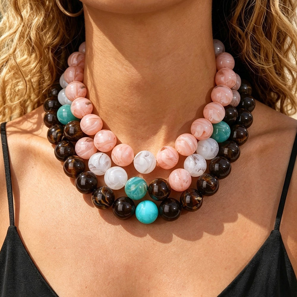 Boho Marbled Resin Beaded Necklace