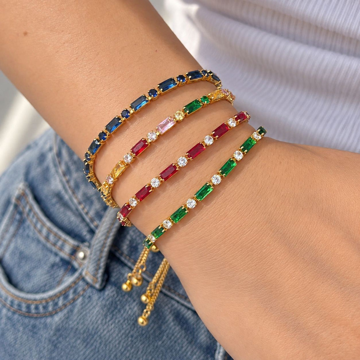 Classy Baguette Cubic Zirconia Slider Bracelet