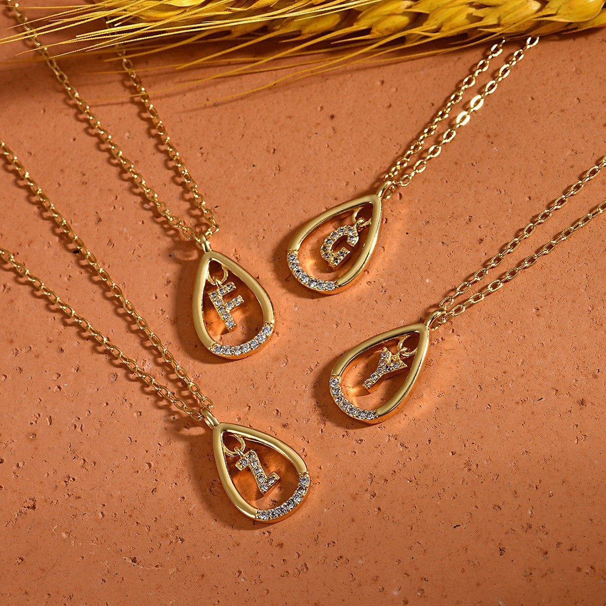 Dainty Paved Teardrop Initial Necklace
